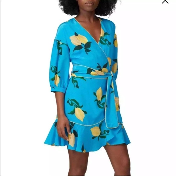 Rent the Runway Chinti & Parker Lemon Printed Silk‎ Wrap Dress Size 8 - Picture 1 of 6
